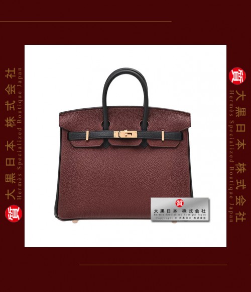 HERMES BIRKIN 25 TWO COLOUR (Pre-owned) - Rouge hermes / Black, Togo leather, Ghw