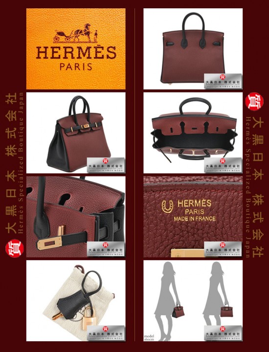 HERMES BIRKIN 25 TWO COLOUR (Pre-owned) - Rouge hermes / Black, Togo leather, Ghw