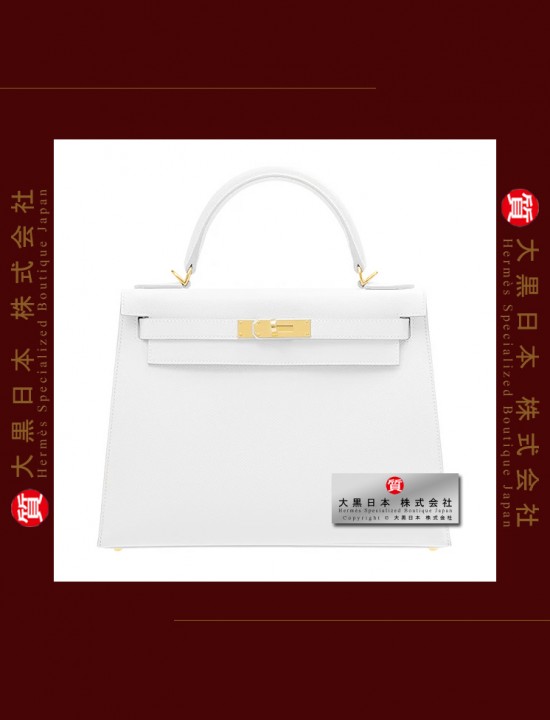 HERMES KELLY 28 (Pre-Owned) – Sellier, White, Epsom leather, Gold hardware